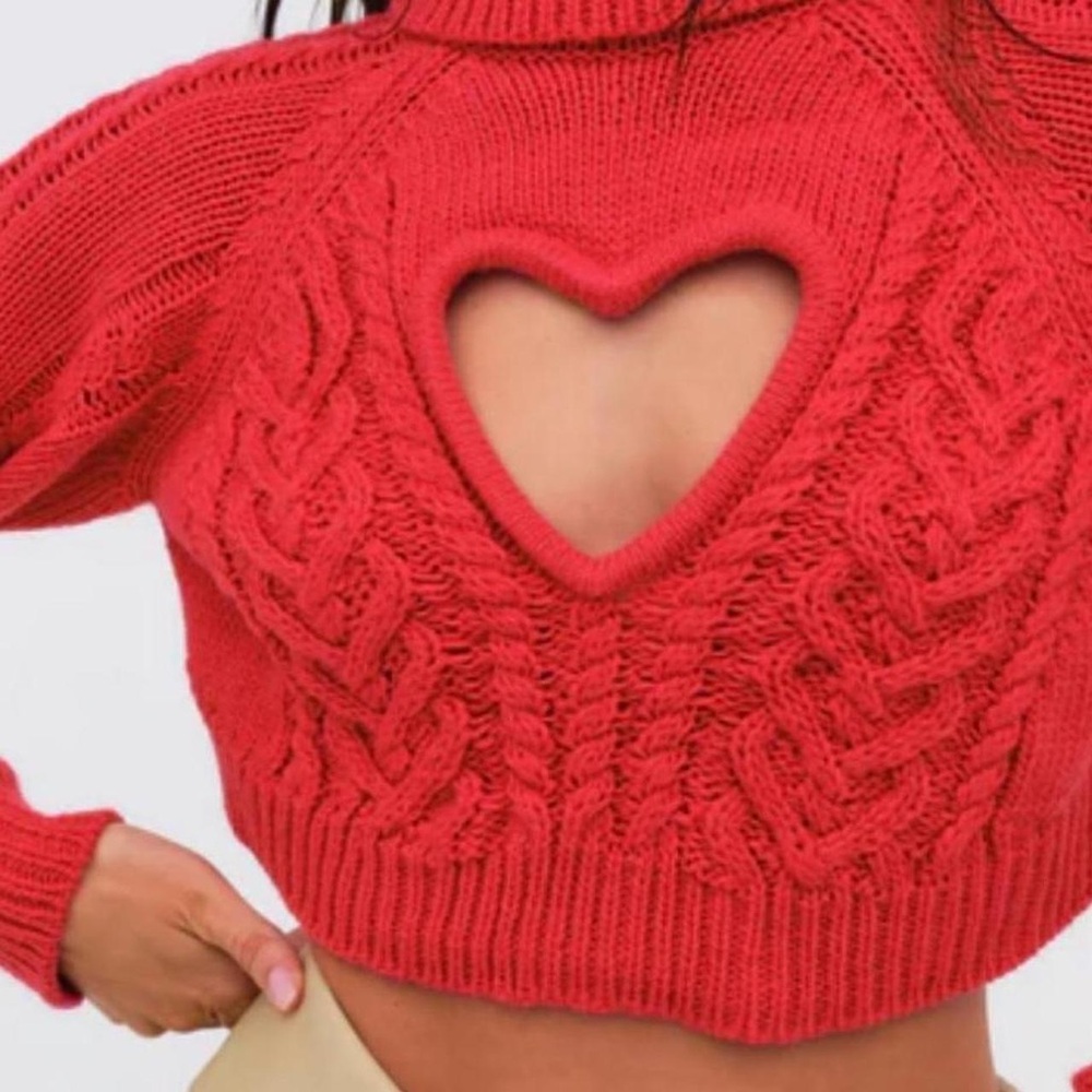 For Love And Lemons Red Heart Cutout Sweater